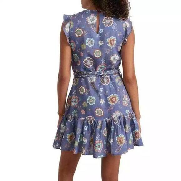 Marine Layer Laney Dress Ruffle Sleeve Tiered Mini Marlin Hibiscus Floral NWT S - Picture 3 of 7
